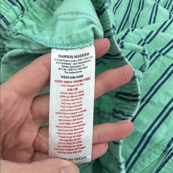 Damson Madder “sydney coastal cargo pants” mint green stripe drawstring linen - Picture 11 of 12